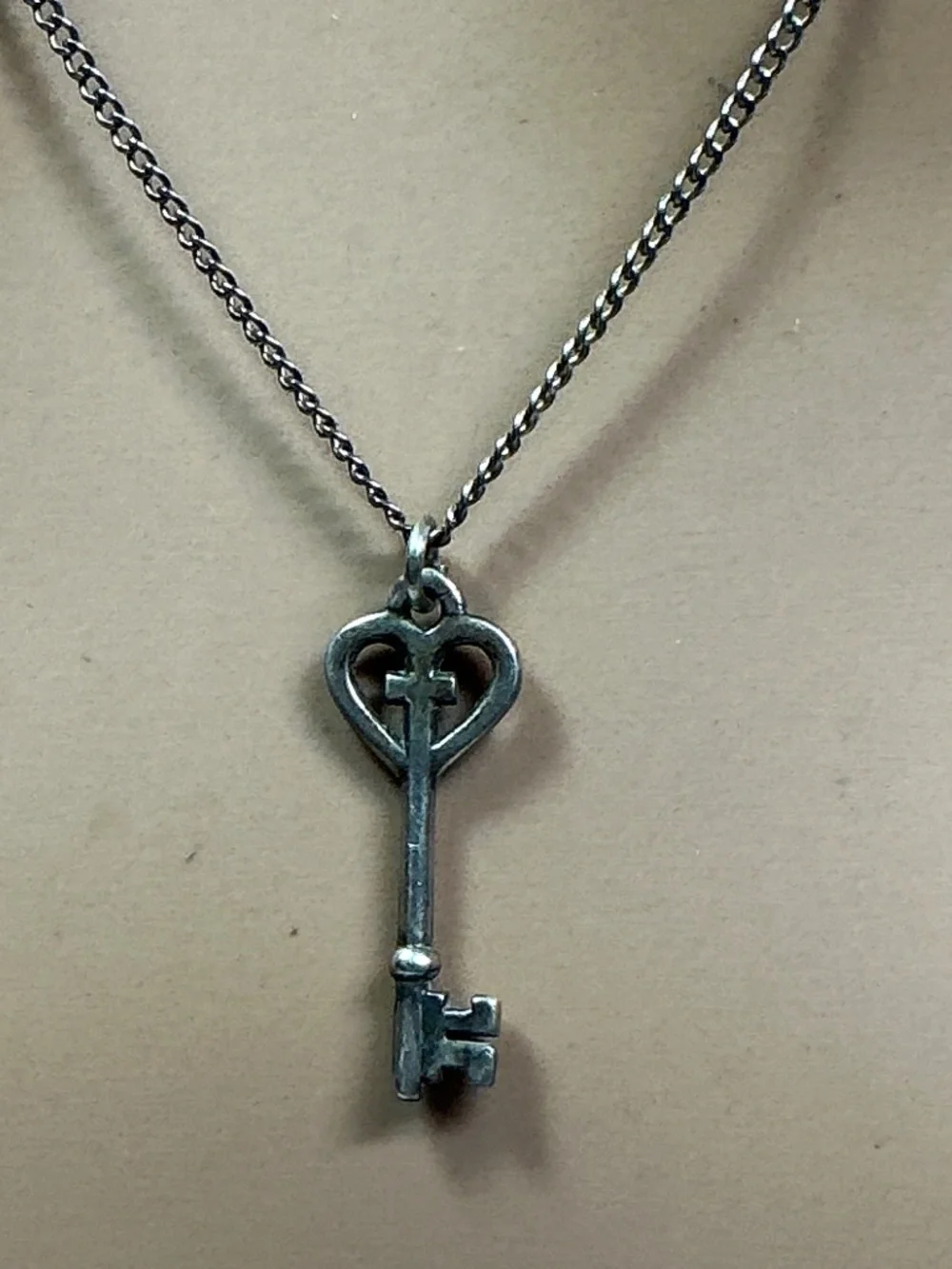 Sterling Silver Skeleton KEY pendant W/ Petite Curb Chain. 19 inches long